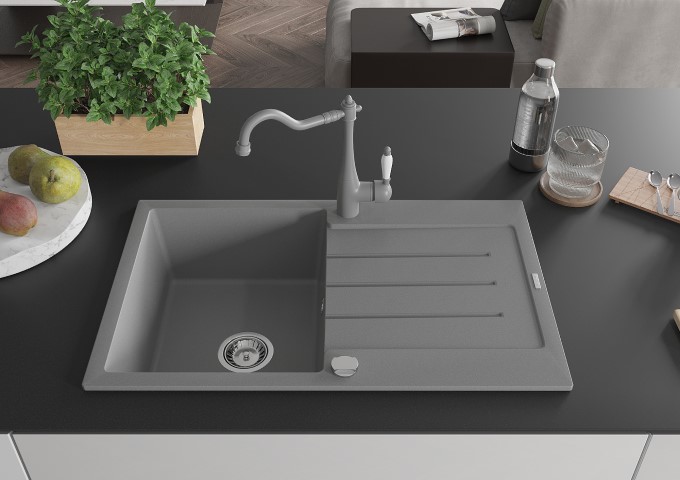 Jednokomorové granitové dřezy šedé