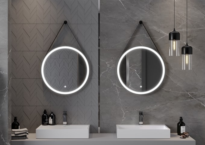 Koupelnová okružní zrcadla v černé rámě