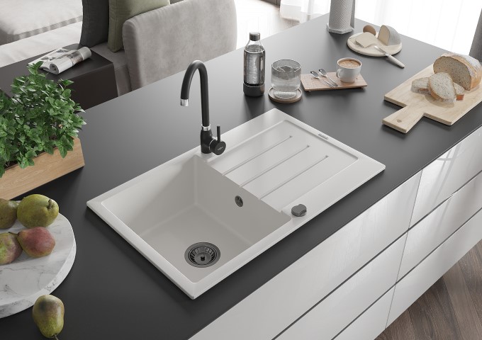 Granitové dřezy jednokomorové bílé