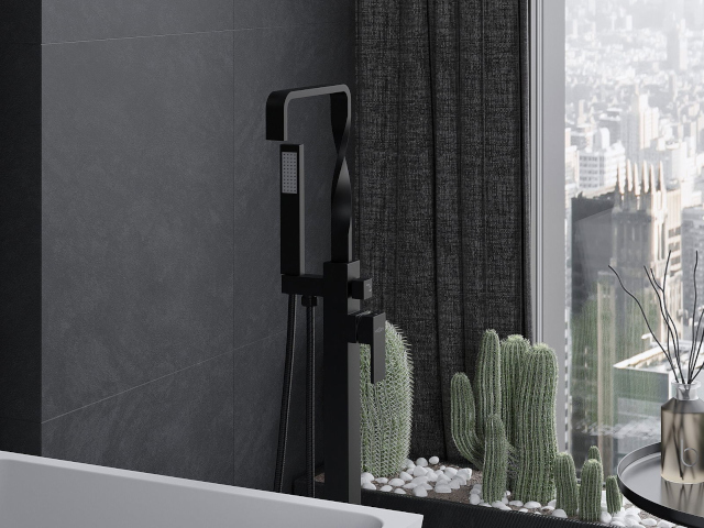 Černý gres matný v koupelně