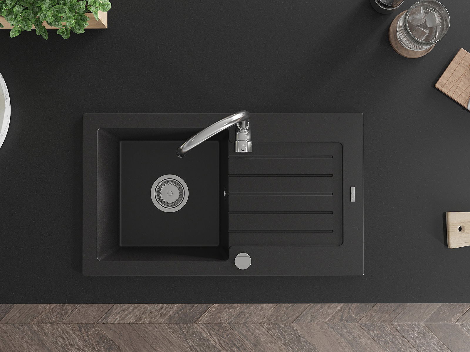 Jednokomorový dřez s odkapávačem