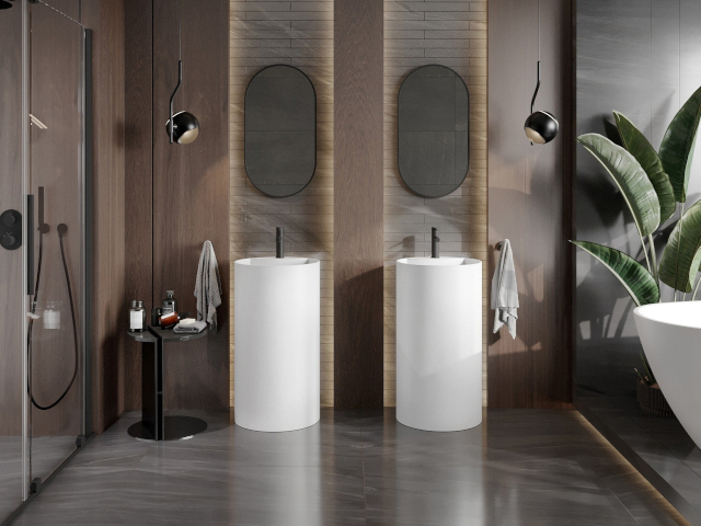 Dlaždice napodobňující mramor Mexen v aranžmá koupelny