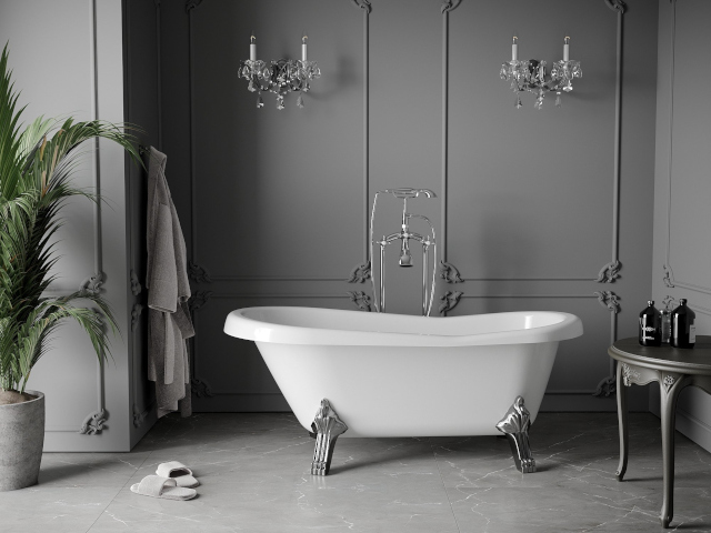 Šedé dlaždice Mexen v koupelně