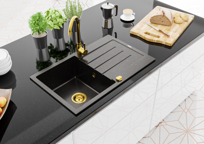 Jednokomorové černé granitové dřezy