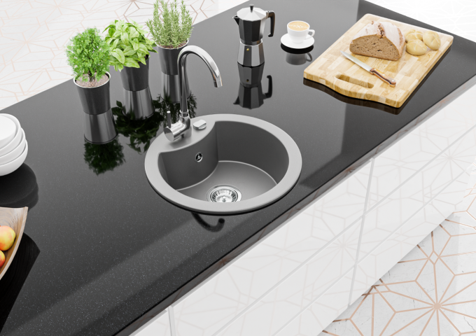 Jednokomorové granitové dřezy šedé