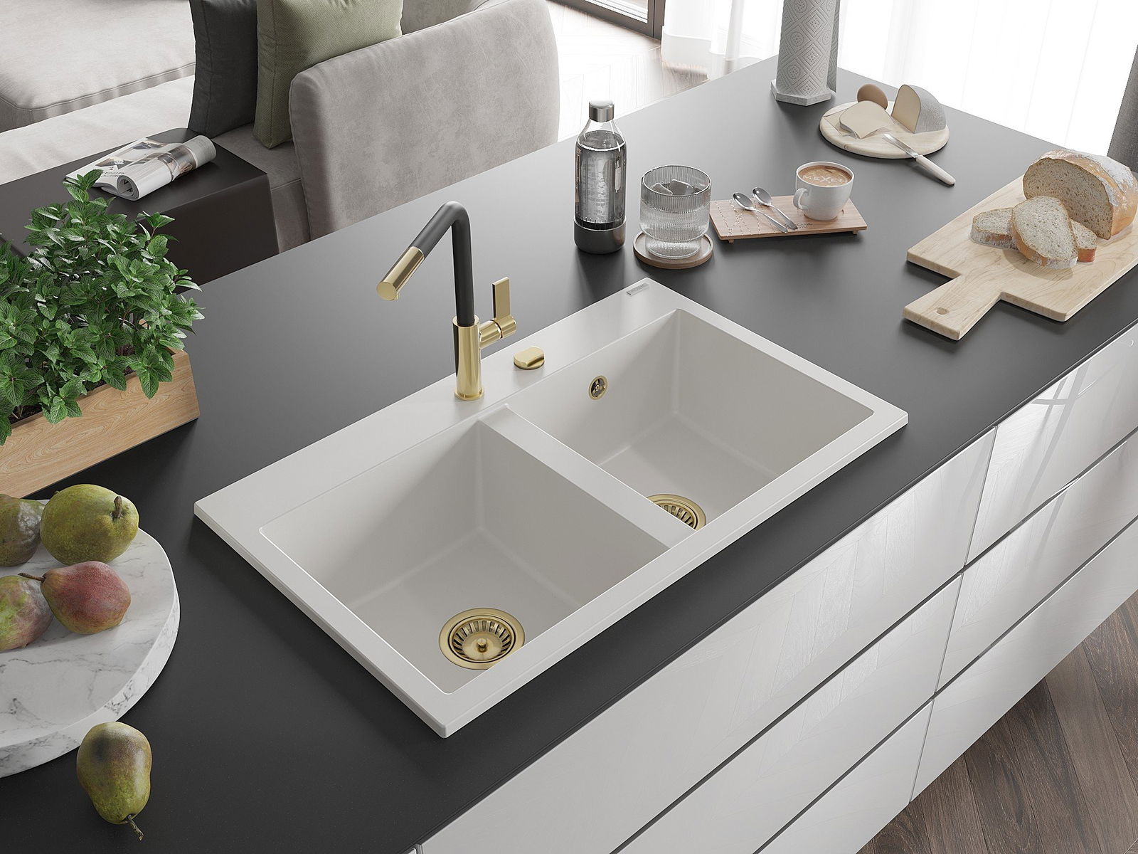 Dřez se dvěma komorami