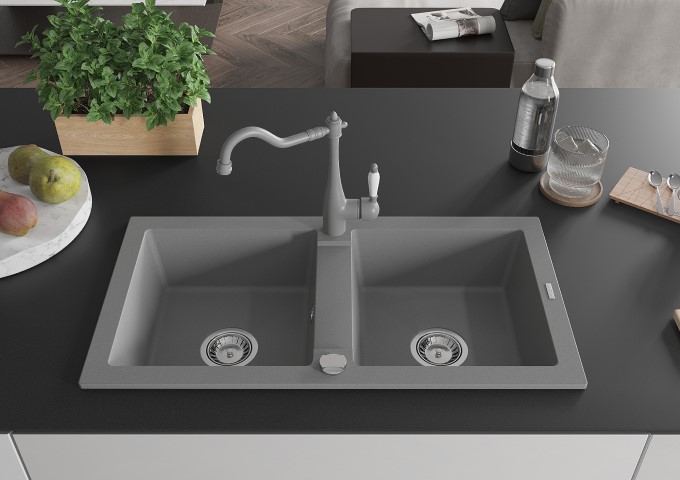 Granitové dvoukomorové šedé dřezy