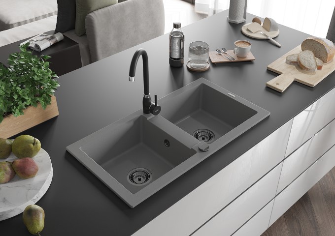 Granitové dvoukomorové šedé dřezy