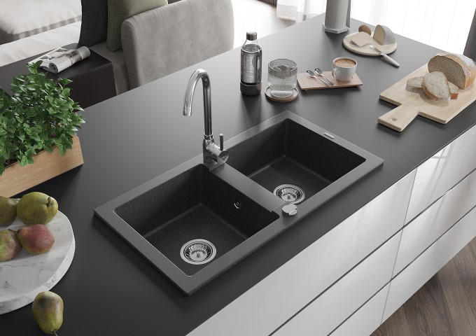 Granitové dřezy dvojdřezové černé