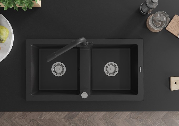 Granitové dřezy dvojdřezové černé