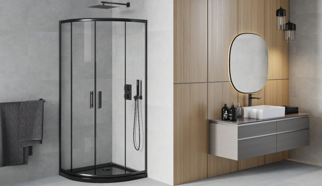 Černá půlkruhová kabina v minimalistickém stylu