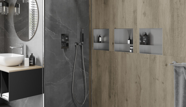 Vestavěné police - ideální doplněk do koupelny v moderním uspořádání