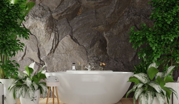 Samostatně stojící vana ve stylové koupelně