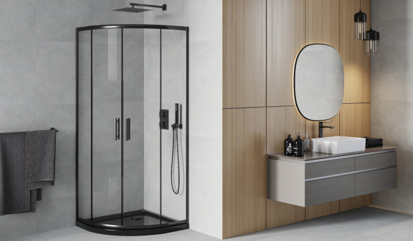 Černá půlkruhová kabina v minimalistickém stylu