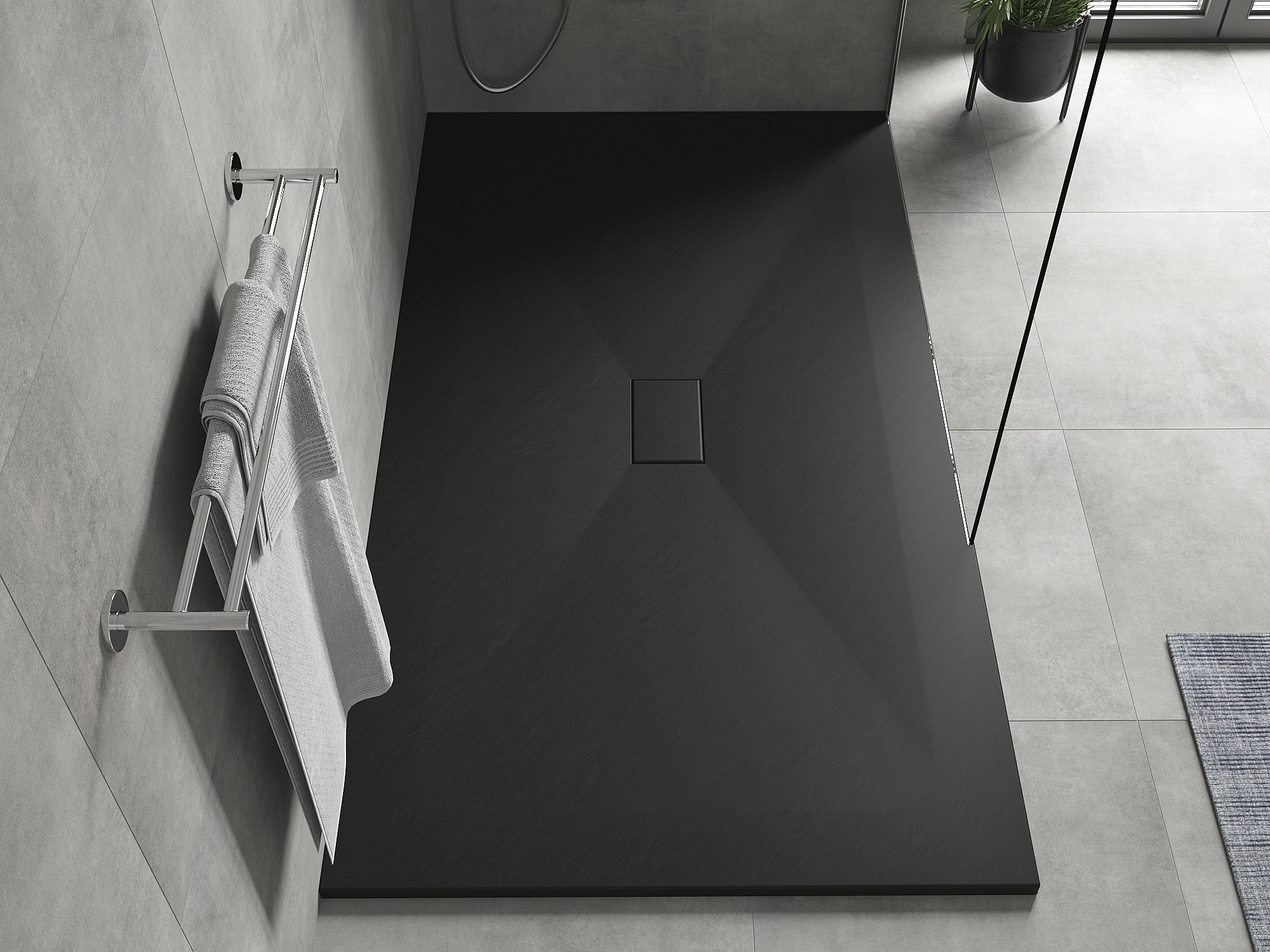 Sprchová vanička s kamennou strukturou