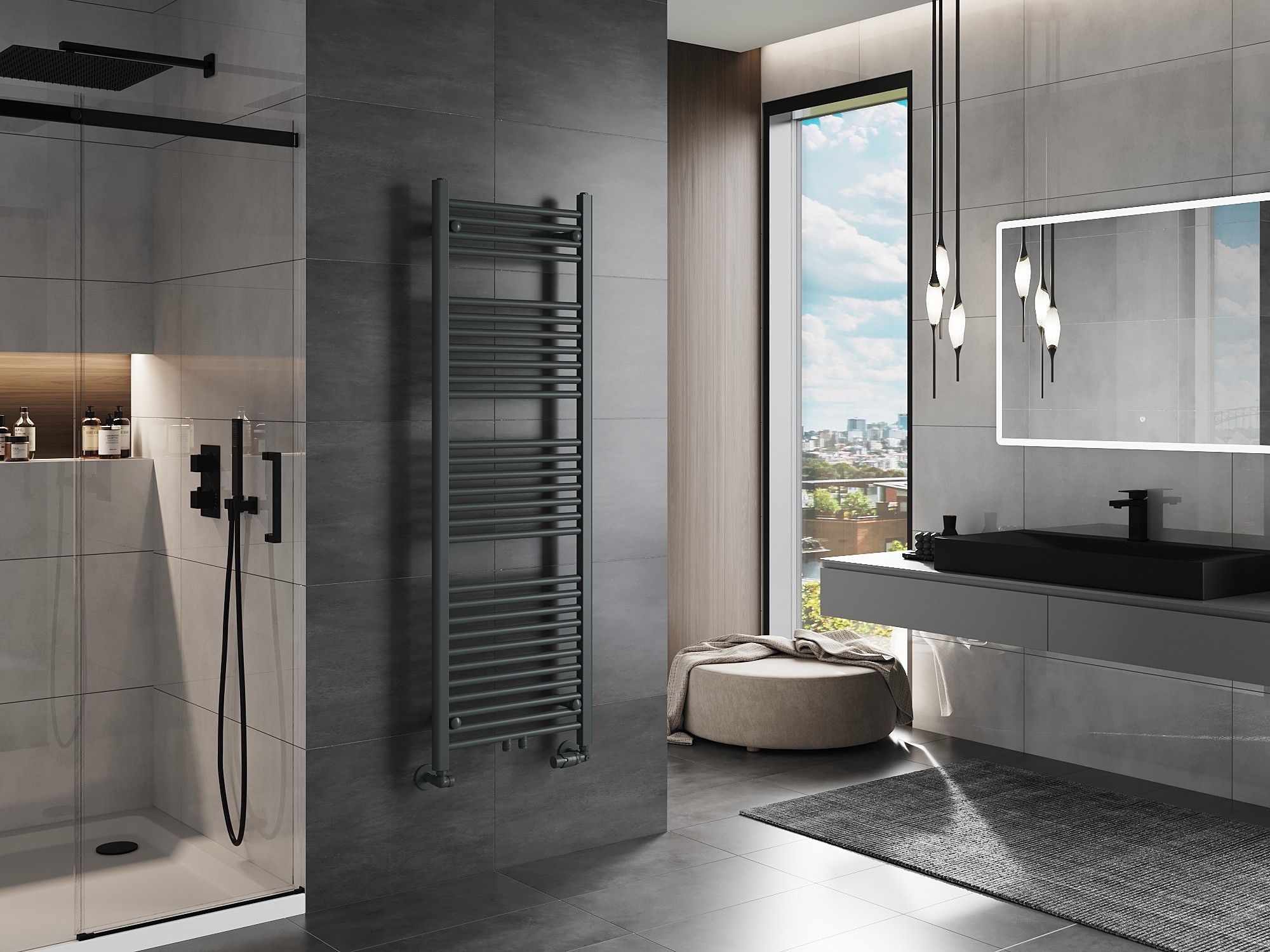 Antracitový žebříkový radiátor do koupelny